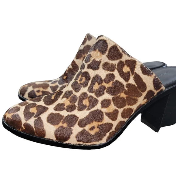 ⭐️Rebecca Minkoff Leopard Print Cow Fur Mules Sz 6.5 - Picture 2 of 7